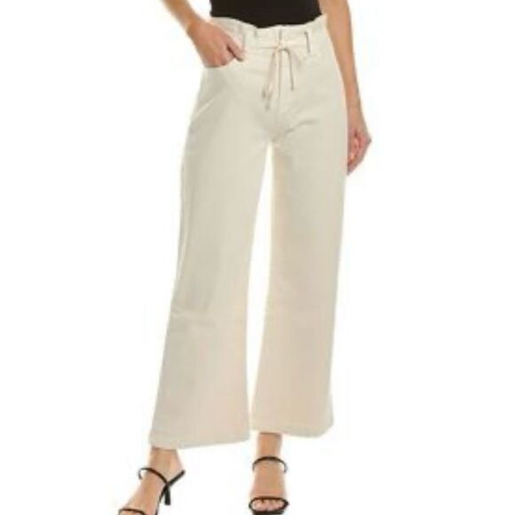 PAIGE Denim - PAIGE Woman’s Cream Carly Pant Jeans Wide Leg Tie at Waist Lyocell & Elastane sz